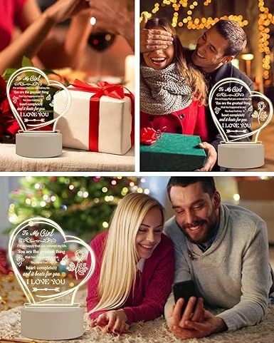 Image of Valentine's Gift for Girlfriend, Wife - Special Acrylic Night Light Bedside Lamp for Birthday, Anniversary - Presents for Fiance
