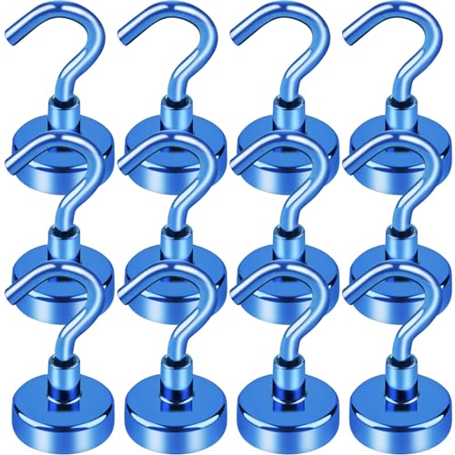LOVIMAG Cruise Essentials, 30lbs Cruise Door Magnets, Blue Magnetic Hooks for Cruise Cabins, Magnetic Hooks for Hanging, Refrigerator, -12 Pack