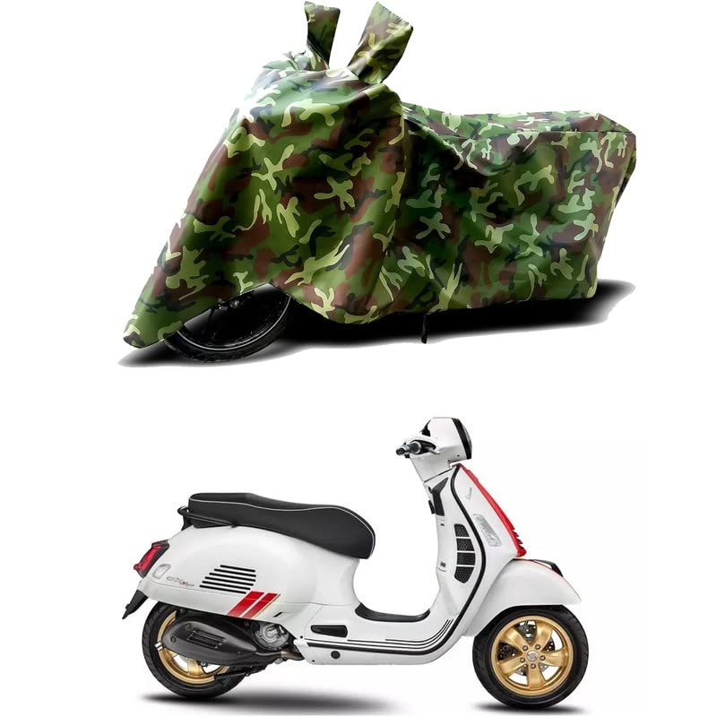 Image of 100% Water Resistant Bike Scooty Two Wheeler Body Cover Compatible for Vespa SXL 125 Racing /UV-Rays /Heat Protection /Birds Dropping /Scratchproof /Dust Proof /Waterproof /All Varient[Green MJ]