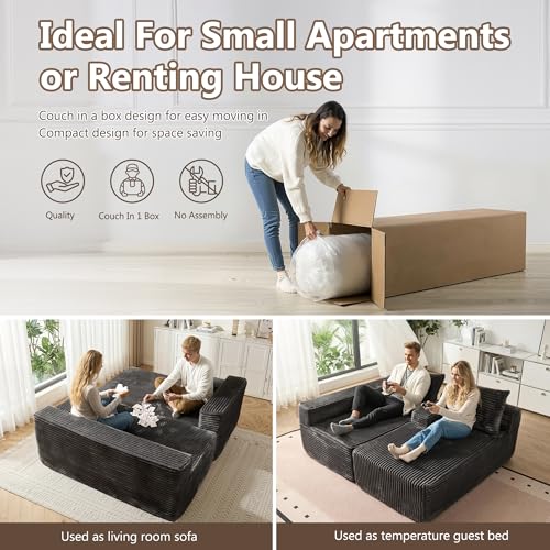 Image of HOOOWOOO Plush L Shaped Sectional Couch,97 inch Assembly Free Modern Minimalist Sofa,Boneless Corner Couch in A Box for Apartment Renting House Office(Left Chaise Gray)