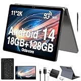 2026 Latest 11 inch Android Tablet, 18GB RAM 128GB ROM, 1TB Expandable, 2K Display, T616 Octa-Core, 13MP+5MP+5MP Camera, 9000mAh Battery, GPS, Face ID, Quad Speakers, Tablet with Keyboard and Pen