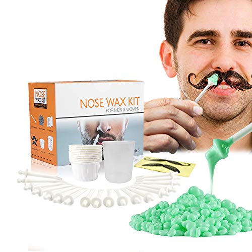 Nose Wax Kit for Men Women, Nose Hair Removal Ear Hair Waxing Kit Eyebrows Lips Facial Nose Hair Remover Wax, 50g Hard Wax Beads 20 Applicators 10 Paper Cups Full Set Nose Hair Wax Gift for Men Women