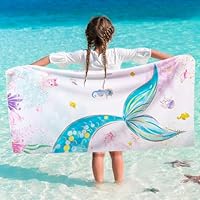 Mermaid Kids Beach Towel - 76 x 150cm Microfiber Mermaid Sand Free Towels for Girls Bath Pool Camping Travel Towel Quick Dry Ultra Absorbent Super Soft Beach Blanket Bath Shower Towel