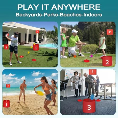 FINCOME Golf Yard Bucket Games 6 Holes Golf Practice Game with Flag, Golf Chipping Game for Kids and Adults Outdoor Indoor Portable Backyard Golf Game for Park, Beach, Backyard, Lawn