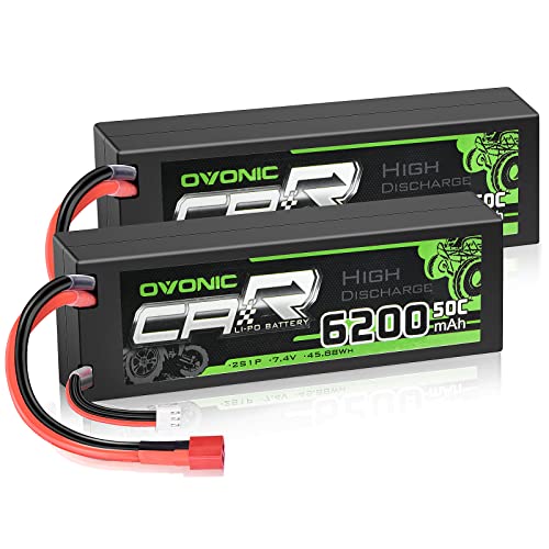 OVONIC 2S Lipo Battery 50C 6200mAh 7.4V Lipo Battery with Dean-Style T Connector for RC Car Truck...