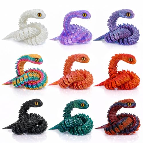 Image of 9Pcs 12in 3D Printed Snake Toys Flexible 3D Printed Animals for Home Desk Decor Christmas Fidget Toys Gifts