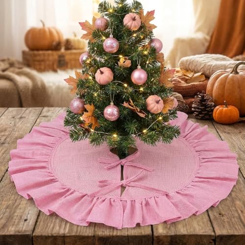 Mini Pink Burlap Christmas Tree Skirt, 24'' Fall Tree Decorations