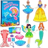 Magnetic Dress Up Dolls Girls Toys Princess Mermaid Fairy Ballerina Fridge Magnets Puzzles Toddlers 3-5 Pretend Play Car Road Trip Airplane Travel Games Activity Birthday Gift 3 4 5 6 7 8 Gilr Boy