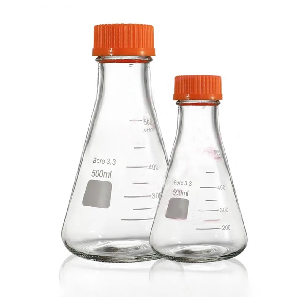1 x trójkątna butelka ze spiralną szyjką ze szkła borokrzemowego o pojemności 250 ml, 500 ml, 1000 ml, 2000 ml, odporna na wysokie temperatury butelka stożkowa (500 ml)