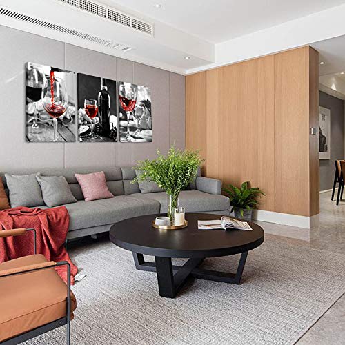 3 Pcs Wine Decor Kitchen Canvas Art Wine Glasses Canvas Paintings Wall Art Pictures with Wood Inner Frame for Dining Room Decor Kitchen Pictures Wall Decor (C, 12X18Inchx3Pcs)
