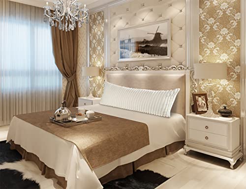 Panod Super Soft Faux Fur Full Body Pillow Covers 21 X 54,Luxury Plush Coarse Stripes Decorative Long Pillow Covers Pillow Case Cushion Case For Couch Sofa Bed Livingroom Bedroom Farmhouse,White #TOP1