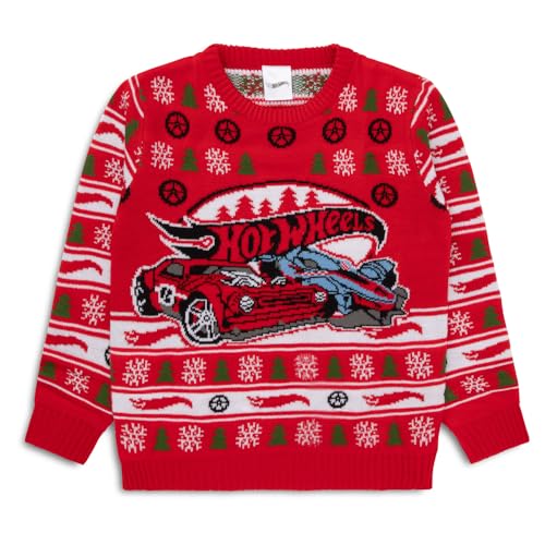 Hot Wheels Jersey de Navidad | Jersey de Navidad para niños | Sudadera de Navidad de punto acrílico para niños | Hotwheels Regalos para niños, rosso, 6-7 años