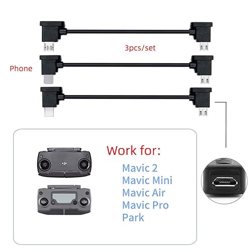 Miniatura 8 de Xiwai Juego de 3 piezas tipo C y Micro y 8P a Micro USB USB-C Cable de datos para Mavic Pro Platinum Park RC Accesorios