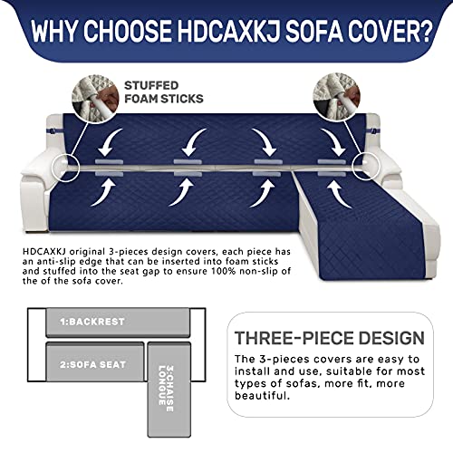 Hdcaxkj Sectional Couch Covers For Dogs 3-Pieces Water Resistant Quilted L Shape Sofa Cover For Living Room Pet Friendly Slipcovers Set Anti Slip L-Shaped Furniture Protector (Navy Blue, X-Large) #TOP4