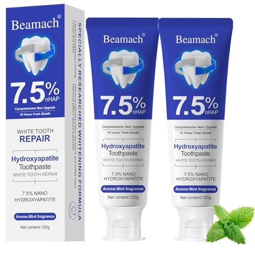 Beamach Hydroxyapatite Toothpaste Nano 7.5% Hydroxyapatite Toothpaste Whitening Tooth Repair Protects Enamel and Strengthens Teeth Fluoride-Free Gentle Mint Fresh Breath