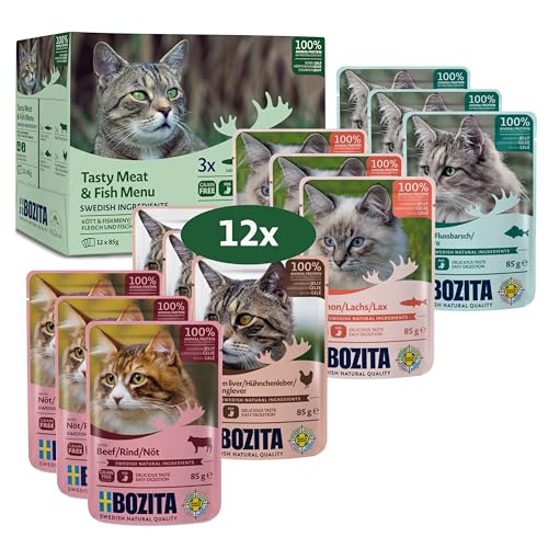 Produktbild von Bozita Häppchen in Gelee Mixpaket Fisch & Fleisch Menü - 12 x 85 g