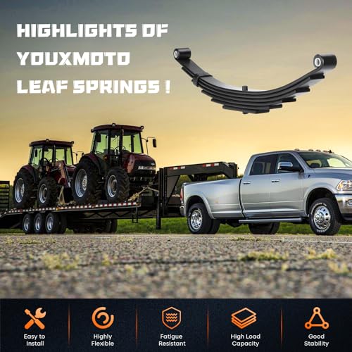 Youxmoto Trailer Leaf Springs 3500lbs for 7000lbs Axle- 6 Leaves Double Eye, 25-1/4" L, 1-3/4" Width, Fits SW6; Heavy Duty Steel Plate Springs, 2pcs by Youxmoto - Image 3
