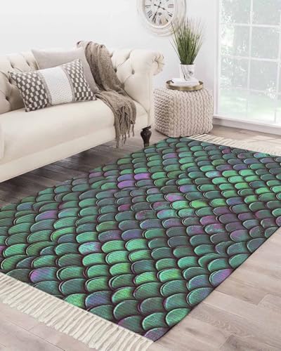 Living Room Runner Rug 4x6 Feet, Coastal Teal Green Area