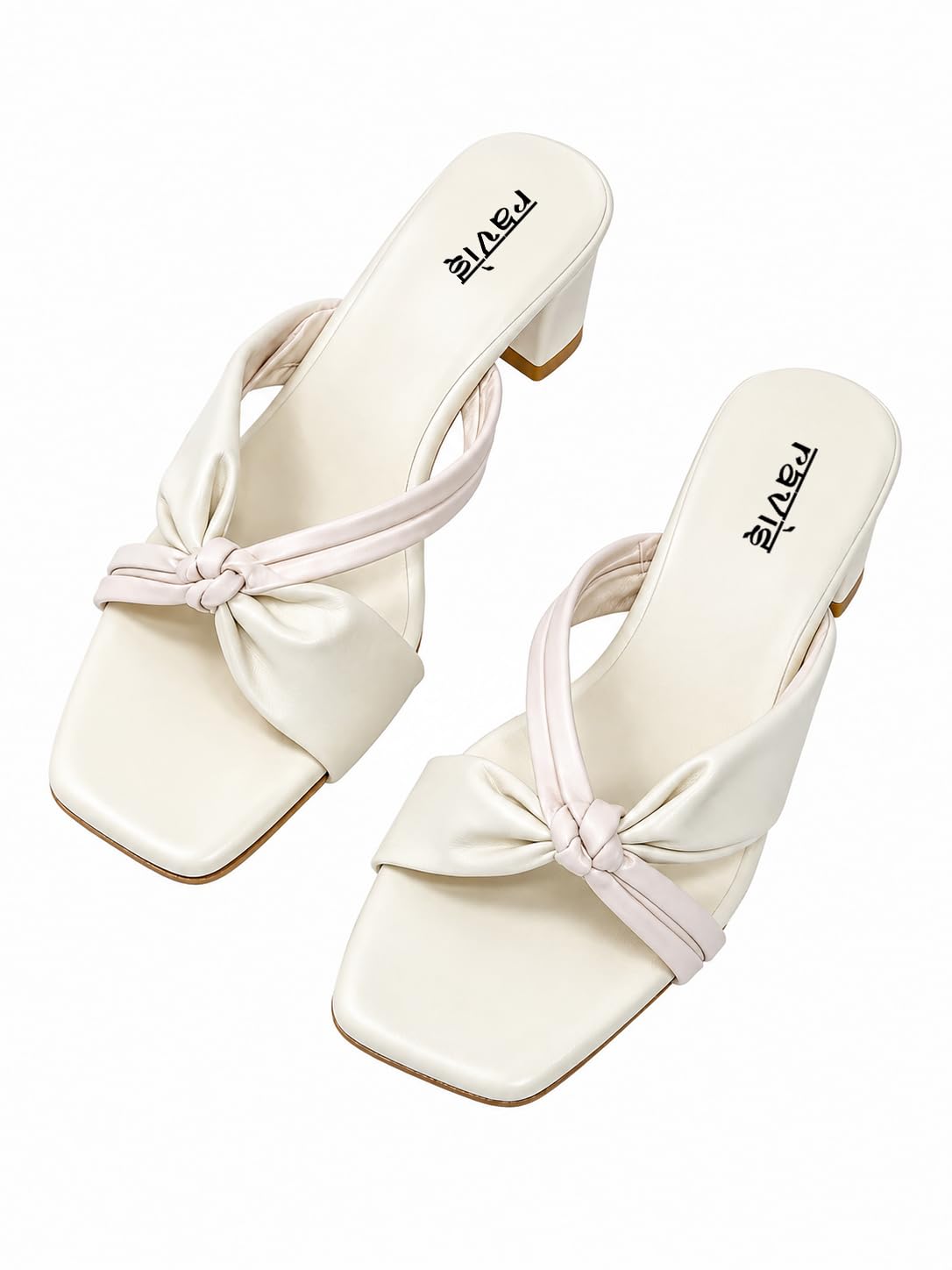 ravis Women’s Square Toe Bow Detail Block Heel Slip-On Sandals-picture-0