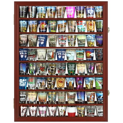 Armario tipo vitrina para 72 vasos de chupitos, con puerta de cristal y parte trasera de espejo