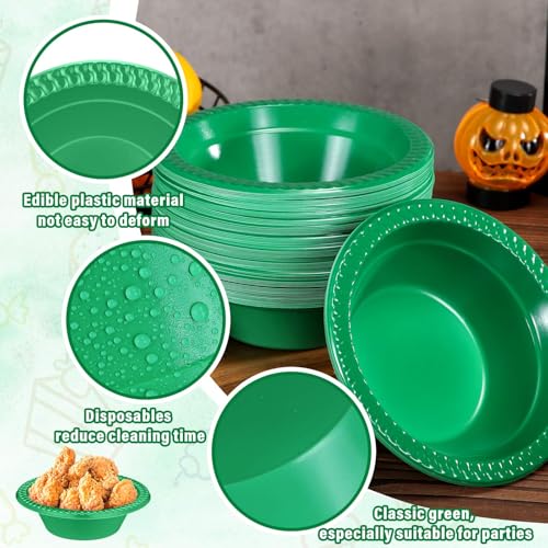 Image of Lallisa 100 Pcs 12oz Dark Green Disposable Plastic Bowls Party | Dessert Cups for Ice Cream Salad Soup, Serving Bowls Summer Picnic, Colored Party Supplies, Food Safe Sturdy