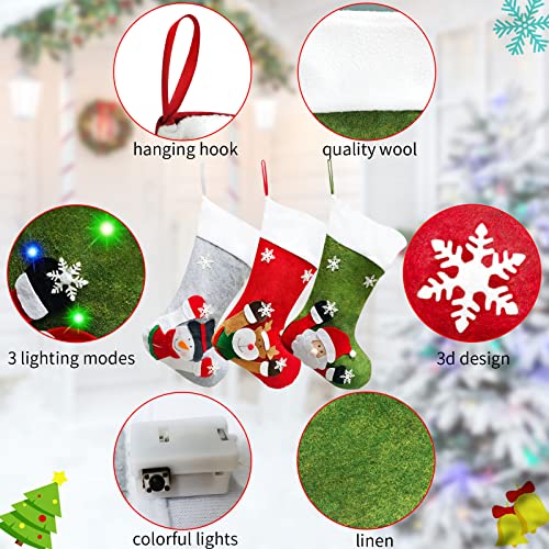 Christmas Stockings, 3 Pack 18" Large Xmas Stockings Decorations, With Snowflake Santa Snowman Reindeer And Plush Faux Fur Cuff Pack Stockings For Family Holiday Christmas Tree Fireplace Decorations #TOP3