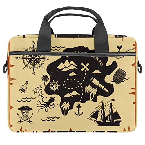 Funda maletín para portátil de 13 a 14.5 pulgadas con diseño de mapa pirata y asa de hombro
