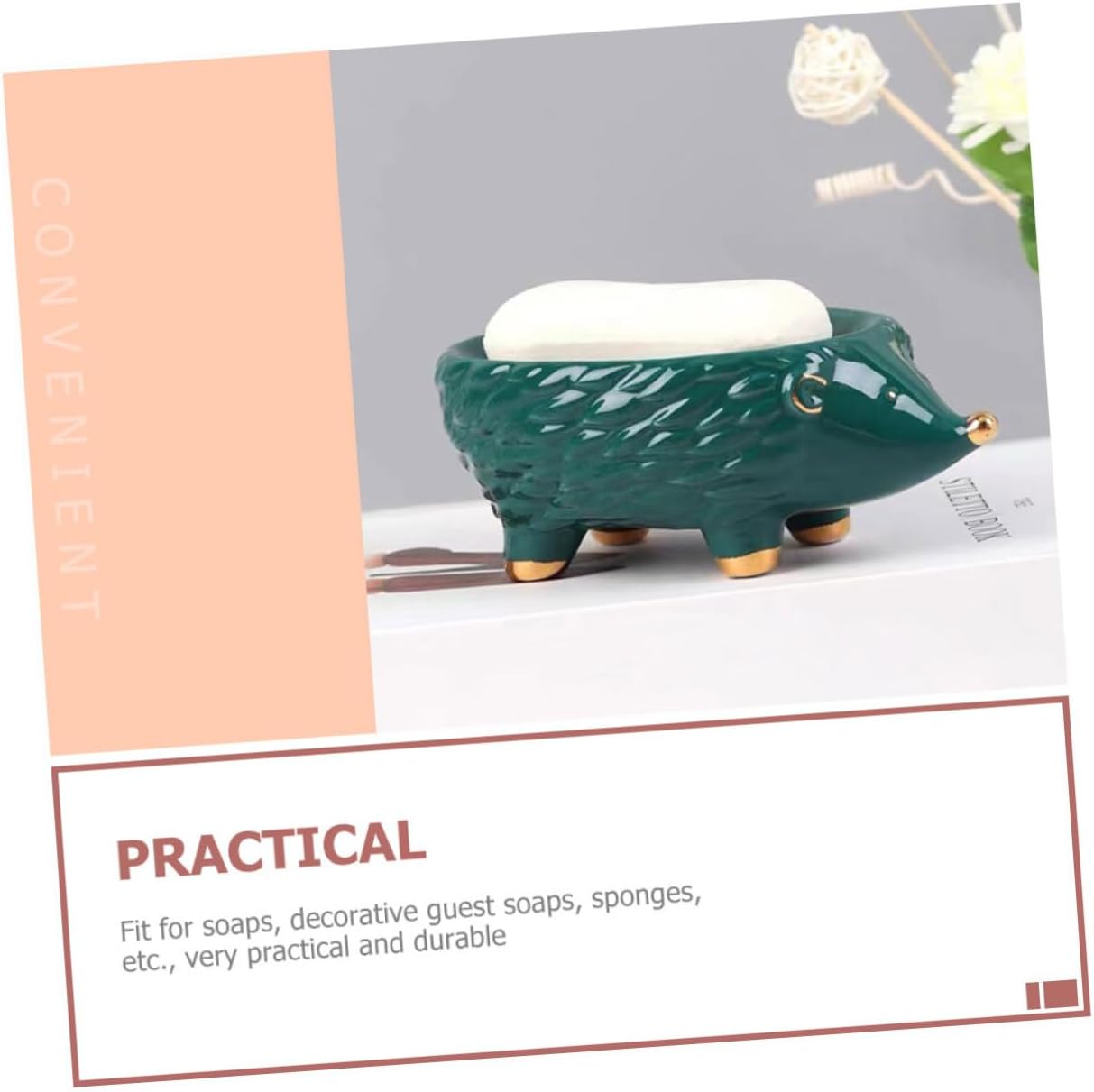 Soap Holder Xmas Ceramic Hedgehog with Drainage for Bathroom