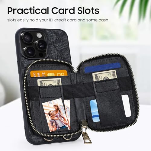 LiaeVave Leather Phone Case Designed for iPhone 16 Pro Max with Shockproof Back Flip Folio Zipper Bills Slot Wallet and Crossbody Wrist Strap for 16 Pro Max 6.9 inch-Black by LiaeVave - Used condition - Image 2