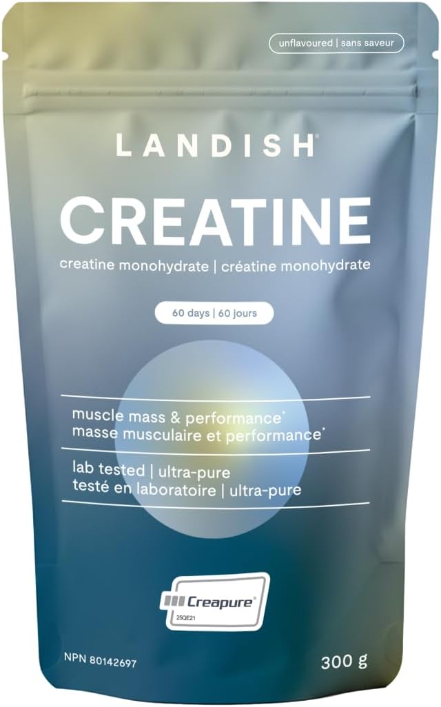 Landish Landish Creatine Monohydrate Powder – Creapure®, German-Made Micronized Creatine – Canadian Brand – Increases Muscle Mass & Improves Strength – For Women & Men – Vegan –Unflavoured – 300 g (60 Servings)