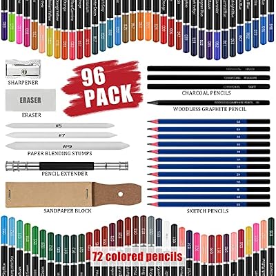 96pcs Colored Drawing Pencils Kit Sketching, Graphite Pencils With Convenient Case, Ideal School Art Supplies Gift for Artists Adults Teens Beginner, Ideal for Shading, Blending,Art Supplies Set,