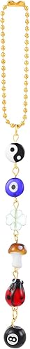 Adorno colgante de auto de mal de ojo, trébol de cuatro hojas, mariquita, 8 bolas, símbolo Yin Yang, dije de hongo de mal de ojo para autos,
