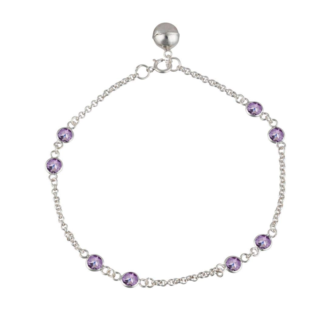 Silverly Braccialetto alla Caviglia in Argento Sterling 925 con Catena a Maglie e Pietre Rotonde di Zirconia Cubica Viola | Delicata Cavigliera con Zirconi Cubici e Estensione per Donna