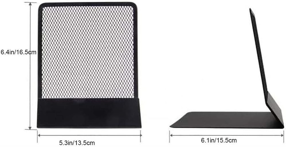 Book End Mesh Metal Bookends for Shelves Holds Heavy Books and for DVDs, Video Games Book Stoppers, 6.4*6.1*5.3in, Black