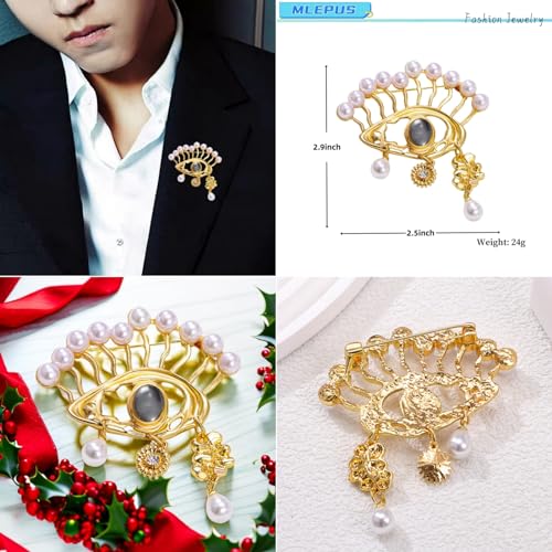 Image of MLEPUS Lucky Charm Evil Eye Brooch pins for women Fashion Abstract Unique Pearl Eye Brooch Pins Pins Crystal Rhinestones Vintage Lapel Pins Christmas Graduation Jewelry Gifts for Women Girls