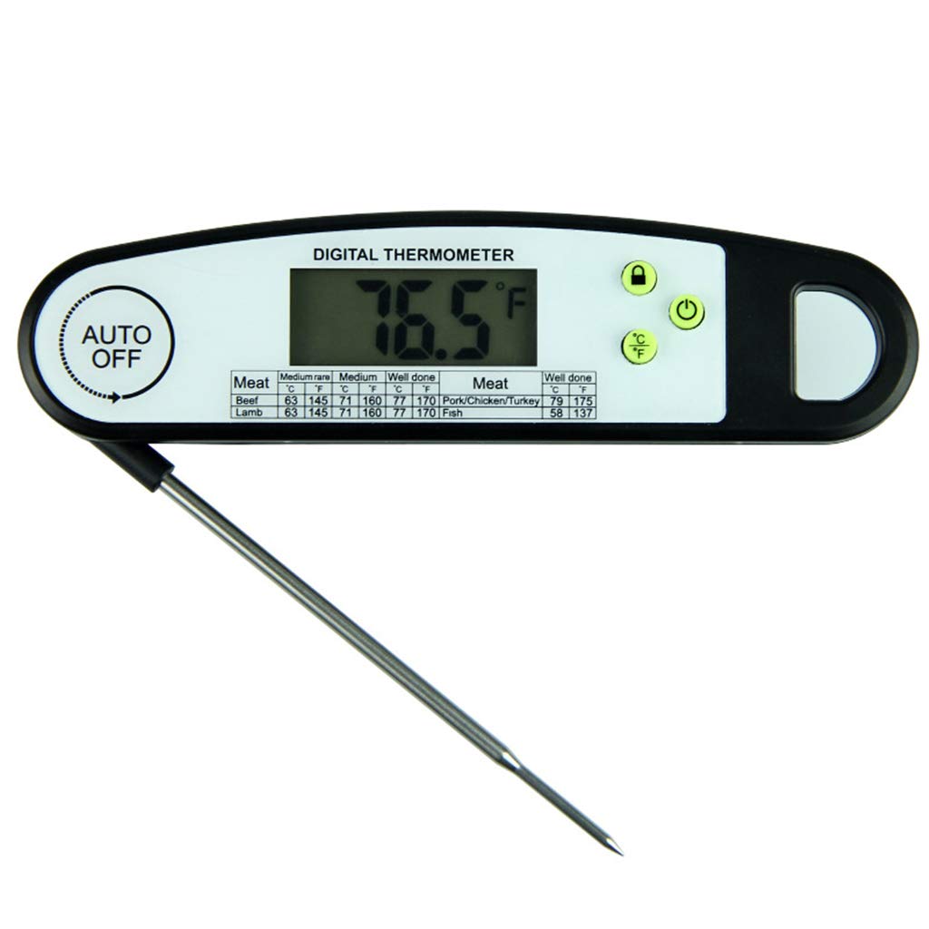 Thermomètre à Lecture instantanée, thermomètre numérique étanche pour Cuisson de la Viande/avec sonde Pliable, thermomètre à Viande Barbecue pour Griller, Noir (Noir)