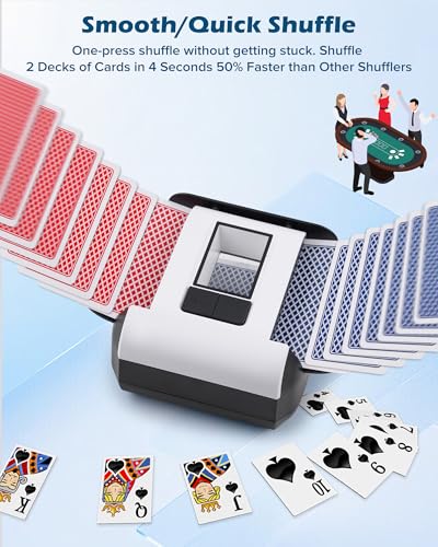 Image of Automatic Card Shuffler, Electric Card Shuffler for 1-2 Decks One-Press AUTO & Manual Mode Rechargeable 2000mAh Low Noise for Poker, UNO, Blackjack, Skip-Bo, Phase 10, Texas Hold'em