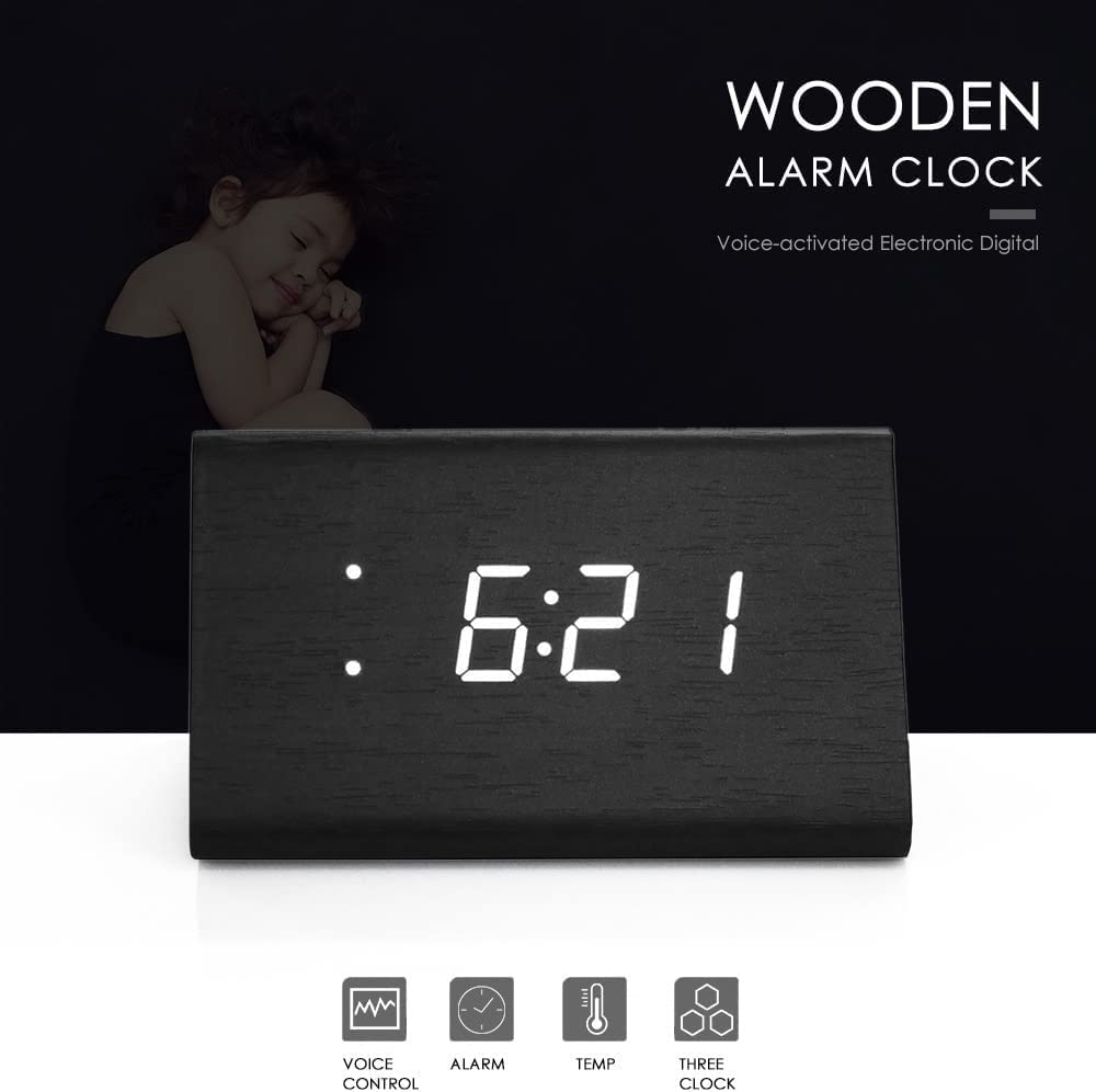 Sveglia digitale a LED Funzioni di allarme temperatura e data Sveglia elettronica in legno for la decorazione domestica
