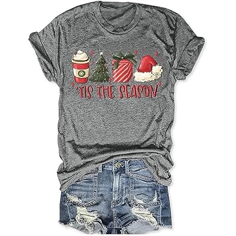 Tis The Season Shirts for Women Christmas Shirt Cute Snowman Christmas Tree Cakes Graphic Tees Winter Tops (Season, XL) Cover