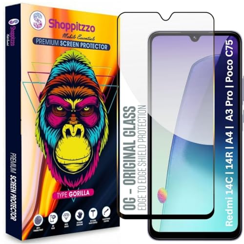 Image of Military Grade-Gorilla Tempered Glass Screen Protector-with 100% Fingerprint Sensor Working-Edge to Edge Full Screen Coverage-9H Hardness-With Easy Installation Kit-Black(Pack Of 1)-Compatible With Redmi 14C|Redmi 14R|Redmi A4|Redmi A3 Pro|Poco C75 (6.88 Inch)