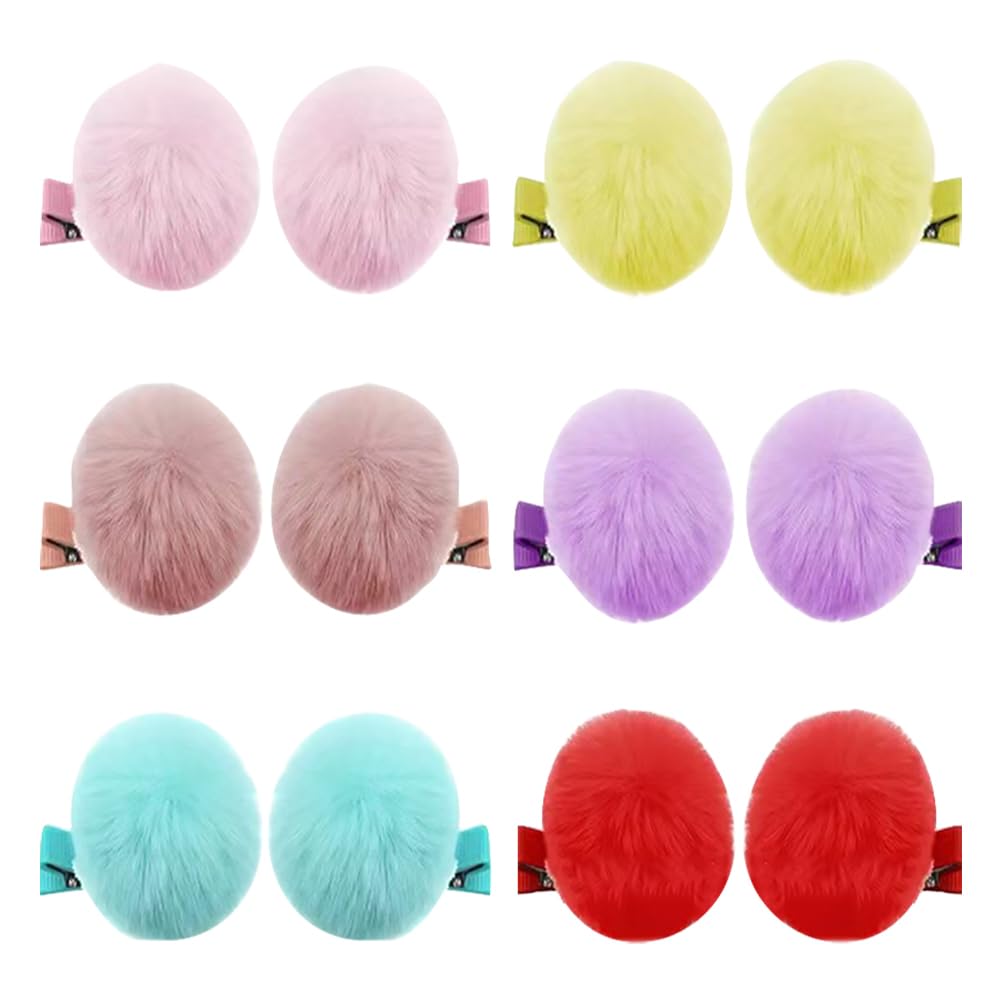 Hugede Multicolored 12 Pcs Pom Pom Hair Clips - Furry Ball & Cute Alligator Clips - Decorative Fluffy Hair Barrettes