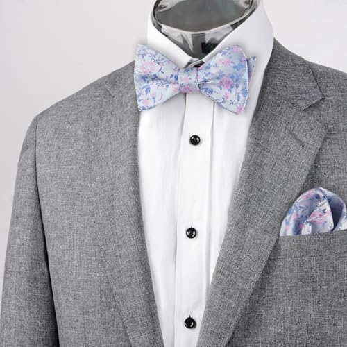 Image of Alizeal Mens 2pcs Floral Pattern Bow Tie Set | Self-tied Pocket Square Colorful Perfect for Weddings Proms Business