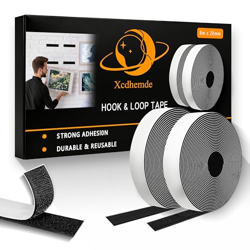 Xcdhemde Scratch Autocollant Double Face, 8m x 20mm, Bande Ruban Scratch, Bande Agrippantes Adhésives Extra Fort, pour Cadres Photo, Moustiquaires, Bricolage,...