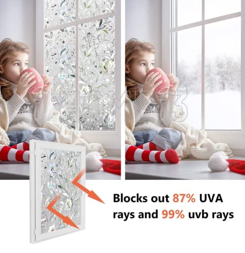 Image of HOME13 Frosted Glass Film Window Privacy Film Static Cling Decoartive Frosted Window Film Heat Control Frosted Glass Sticker for Home & Office (24 x 240 Inch, Glass Flower)