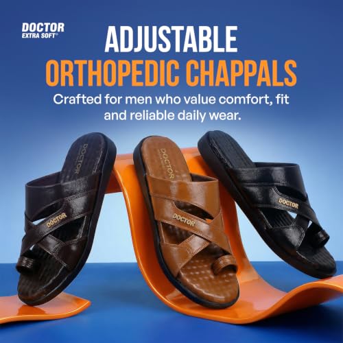 Image of DOCTOR EXTRA SOFT Care Orthopedic Diabetic Comfortable Dr Sole Footwear Daily Use Casual Wear Stylish Black Cushioned Adjustable Strap Chappal for Men's-Gents & Boy's L-11