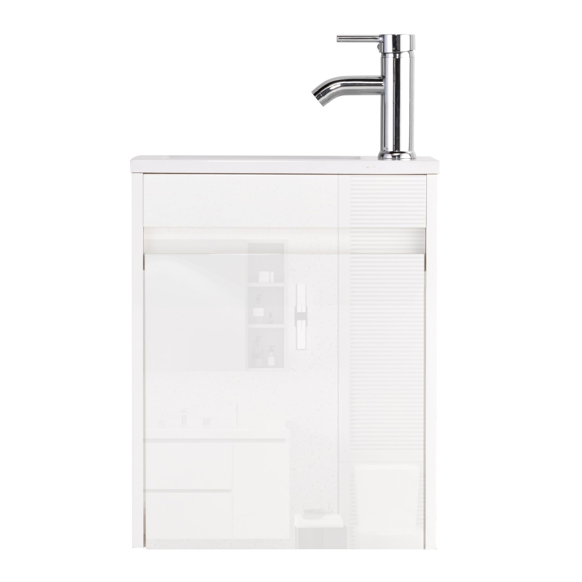UEV Mobile Bagno con Lavabo in Resina, 41CM Mobili Bagno Salvaspazio Sospeso, Rubinetto Cromato a Risparmio Idrico e Scarico Pop Up, Piccolo, Bianca