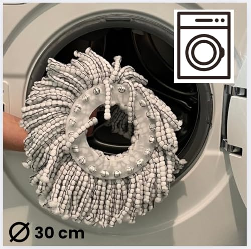 EBRUSO Putzeimer Set – Putzset mit höhenverstellbarem, rotierendem Edelstahl-Stiel (bis 149 cm), 30L Putzeimer & 2 Putzlappen (Ø 30 cm Mop) – Wischmopp Set für Laminat, Fliesen & Parkett (Grau) – Bild 7