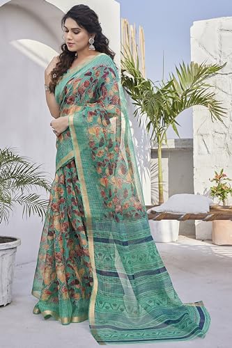 Image of MIRCHI FASHION Kota Doria Cotton Saree with Blouse Piece | Paisley Block Printed Saree for Women | Traditional Ethnic Daily Wear Summer Saree