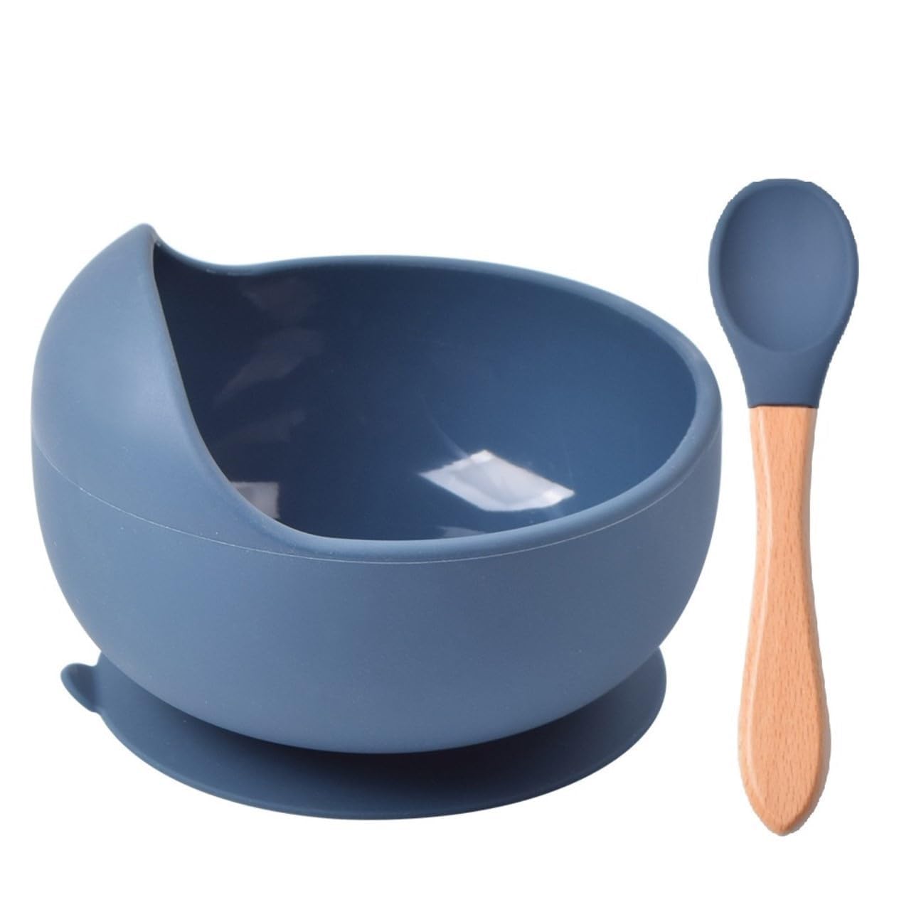 Ceplo Baby Kids Feeding Silicone Bowl & Wooden Handle Spoon,Suction Design for Toddler, Non-Slip, Non-Toxic, Bpa Free, Unbreakable Silicone Non-Slip Suction, Microwave & Dishwasher Safe (Dark Blue)-image-21