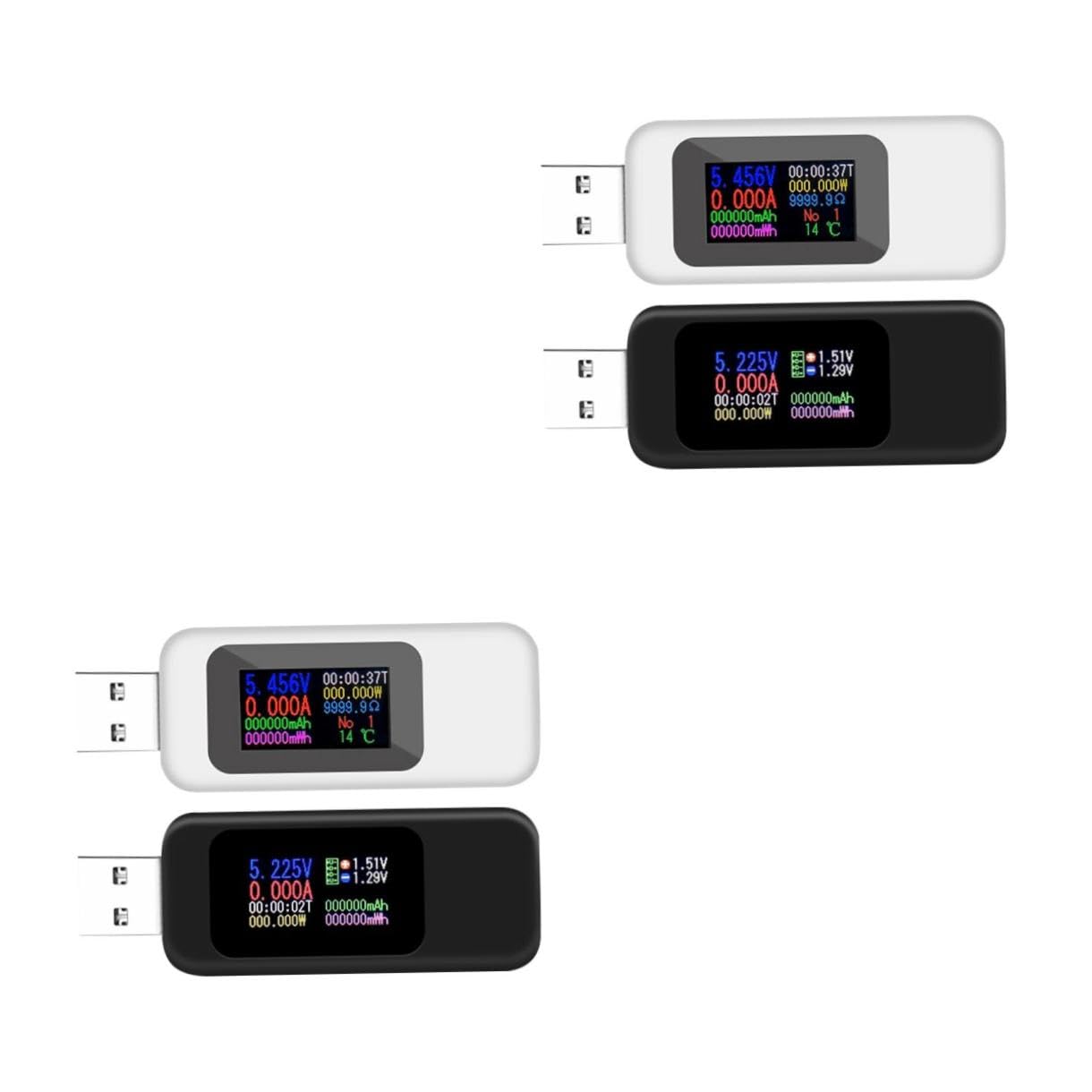 SHINEOFI Detector De Voltaje De 4 Piezas Comprobador De Voltaje Multímetro Comprobador Eléctrico Comprobador USB Voltímetro De Potencia Comprobador De Carga Monitor Con Pantalla Lcd